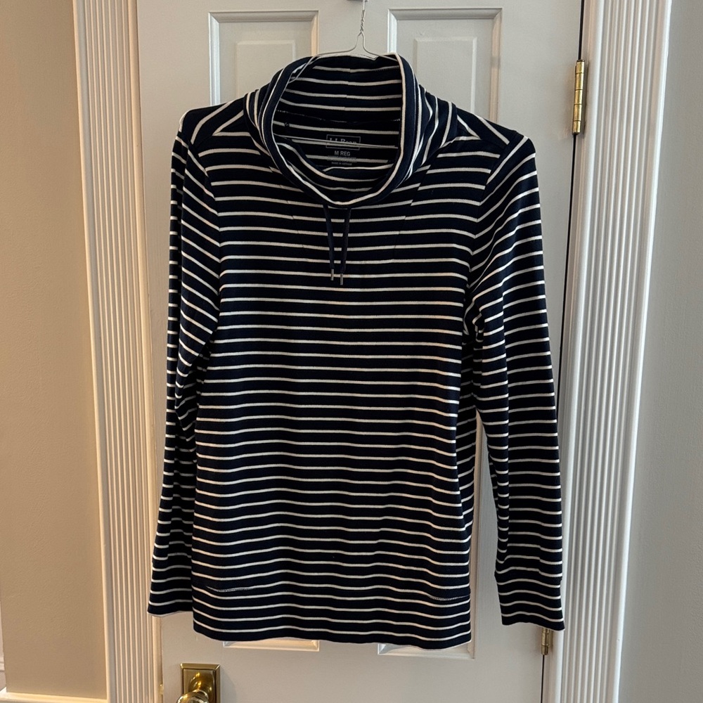 L.L. Bean Navy and Cream Striped Top